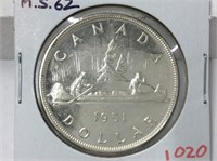 1951 (ms62) Can Silver Dollar