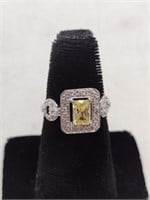 .925 Marked Emerald Cut Yellow Sapphire Ring