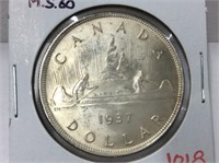 1937 (ms60) Can Silver Dollar