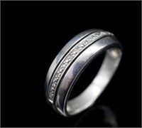 Pave diamond set silver ring