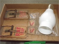 ANTIQUE MOUSE TRAPS AND LIGHT COVER