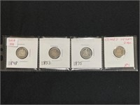 4 Seated Liberty Silver Dimes
