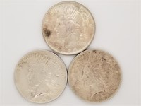 3 Peace dollars 1922, 1923, 1924