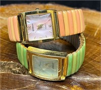 Gossip Gold Tone Beveled Faceted Green & Pink Stre