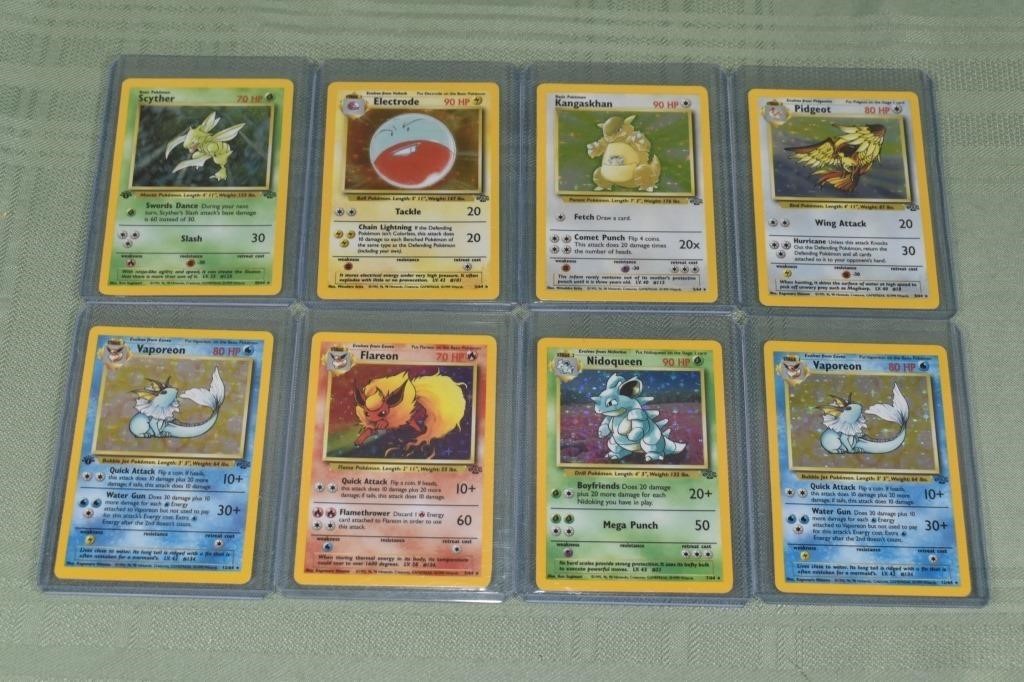 8 Pokémon Jungle holographic cards in sleeves: Scy