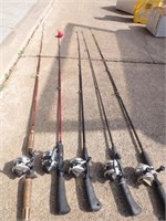 (5) Fishing Poles w/Reels
