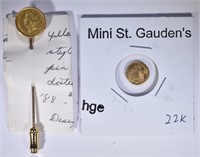 1851 $1 GOLD on STICK-PIN & MINI 22k
