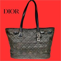 Christian Dior black quilted canvas tote
