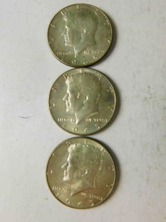 1965 Kennedy half dollars (x3)