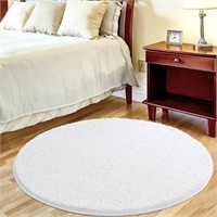 Round Bathroom Rug 60x60, Soft Plush Chenille wh