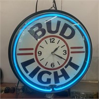 Bud Light Neon Light and Clock