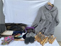 Faux Coat, Wooden Hangers, Clothing Luggage Bag