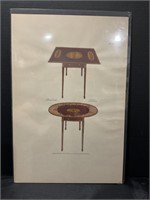 Vintage Furniture Ornate Table Colored Print
