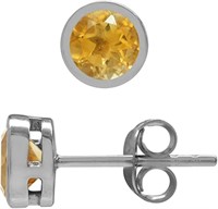 Round .92ct Citrine Silver Stud Earrings