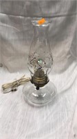 Electrified oil lamp.  12” high. Angel chimney.