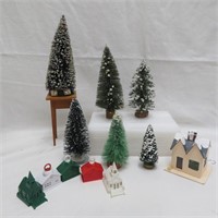 Christmas Bottle Brush Trees & Village Pieces
