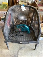 Cane seat chair as found with Hoover vacuum