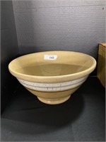 Large Antique Yellow Ware Striped Mixing Bowl.
