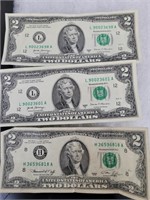 3 $2 bills one 1976 two 2017