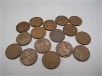 Lot of 16 Unsorted Wheat Pennies