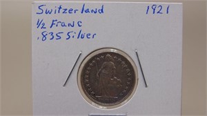 1921 Switzerland .825 Silver 1/2 Franc