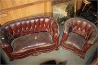 Antique Child's Deep Button Sofa & Chair
