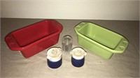 Pottery small loaf pans and salt & pepper