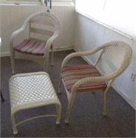 3 Wicker chairs and footstool