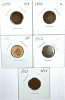 (5) Indian Head Cent Lot 1898,1900,1901,1902,1903