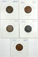(5) Indian Head Cent Lot 1897,1900,1901,1902,1903
