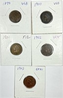 (5) Indian Head Cent Lot 1899,1900,1901,1902,1903