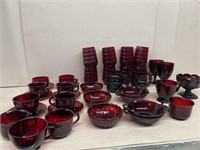 Ruby red cups saucers creamer bowls glasses