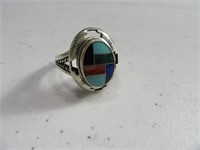 Sterling sz10 Ring w/ Zuni Look Round Front