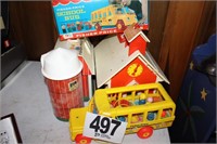 Children's Toys Barn, School House, and Bus