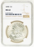 Coin 1890(P) Morgan Silver Dollar-NGC-MS62