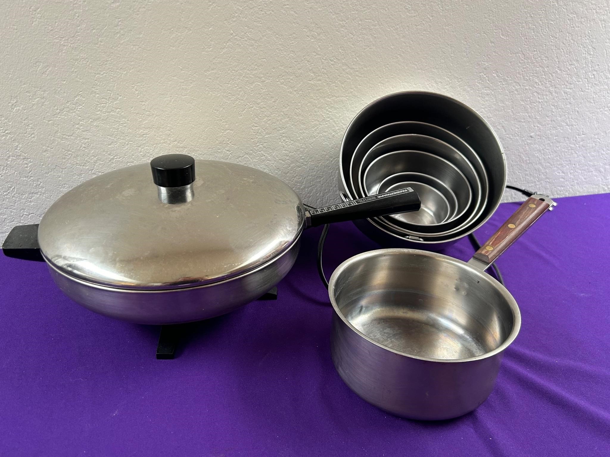 Stainless Nesting Mixing Bowls, Electric Skillet +