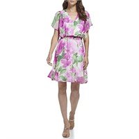 10 DKNY Women's Faux Wrap Dress, Cream/Rasberry,