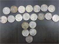 TUBE OF 20 PEACE SILVER DOLLARS. 7-1922, 8-1923,