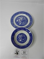 2 Pieces; Bowl & Saucer (Willow Ware) -- repaired