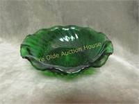 Anchor Hocking 1950's Ruffled Forest Green Dish
