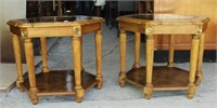 Pair Of Hexagonal Tables With Glass Inserts