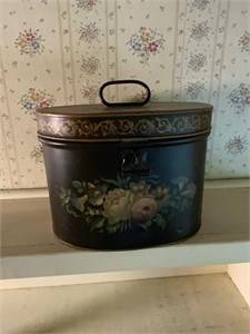 Painted Toleware Oval Metal Box