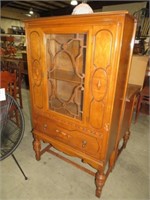 ANTIQUE TIGER OAK 1 DWR/1 DOOR CHINA HUTCH