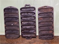 3 Cast Iron Cornbread Pans