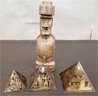 Acrylic Easter Island Statue & Trio of Etched