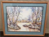 Beautiful Watercolor of Pond Surrounded by