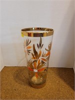 BOHO Glass Vase Clear Handpainted Orange Flowers