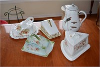 VINTAGE BUTTER/CHEESE DISHES & TEA POT