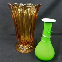 Large yellow glass vase and cased glass bud vase