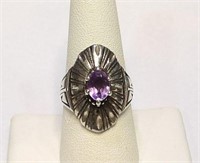 Vintage Sterling Silver Amethyst Faceted Ring 8